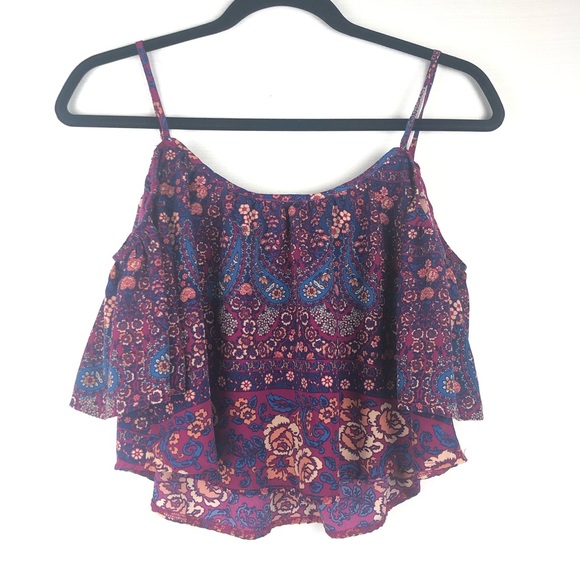 LA Hearts Top Women’s S Purple & Pink Floral Print Ruffle Details. - Picture 3 of 6